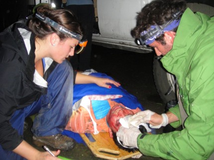 Students attend to accident victims in a staged scenario last weekend.